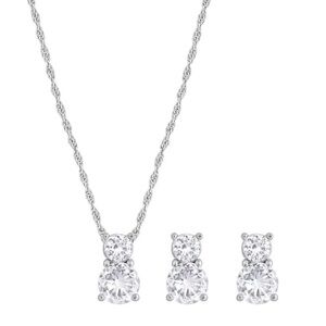 Swarovski Double Solitaire Crystal Rhodium Pendant Necklace With Box 1807339